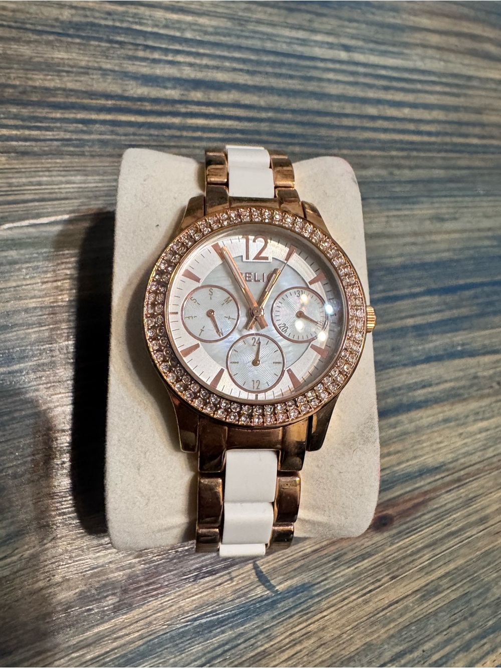 Relic Rose Gold and White Crystal Bezel Women's Watch